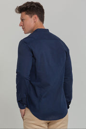 Camisa Social de Linho Masculina Gola Padre Manga Longa