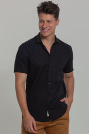Camisa Social Masculina de Linho Linen 30 Manga Curta Slim