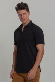 Camisa Social Masculina de Linho Linen 30 Manga Curta Slim