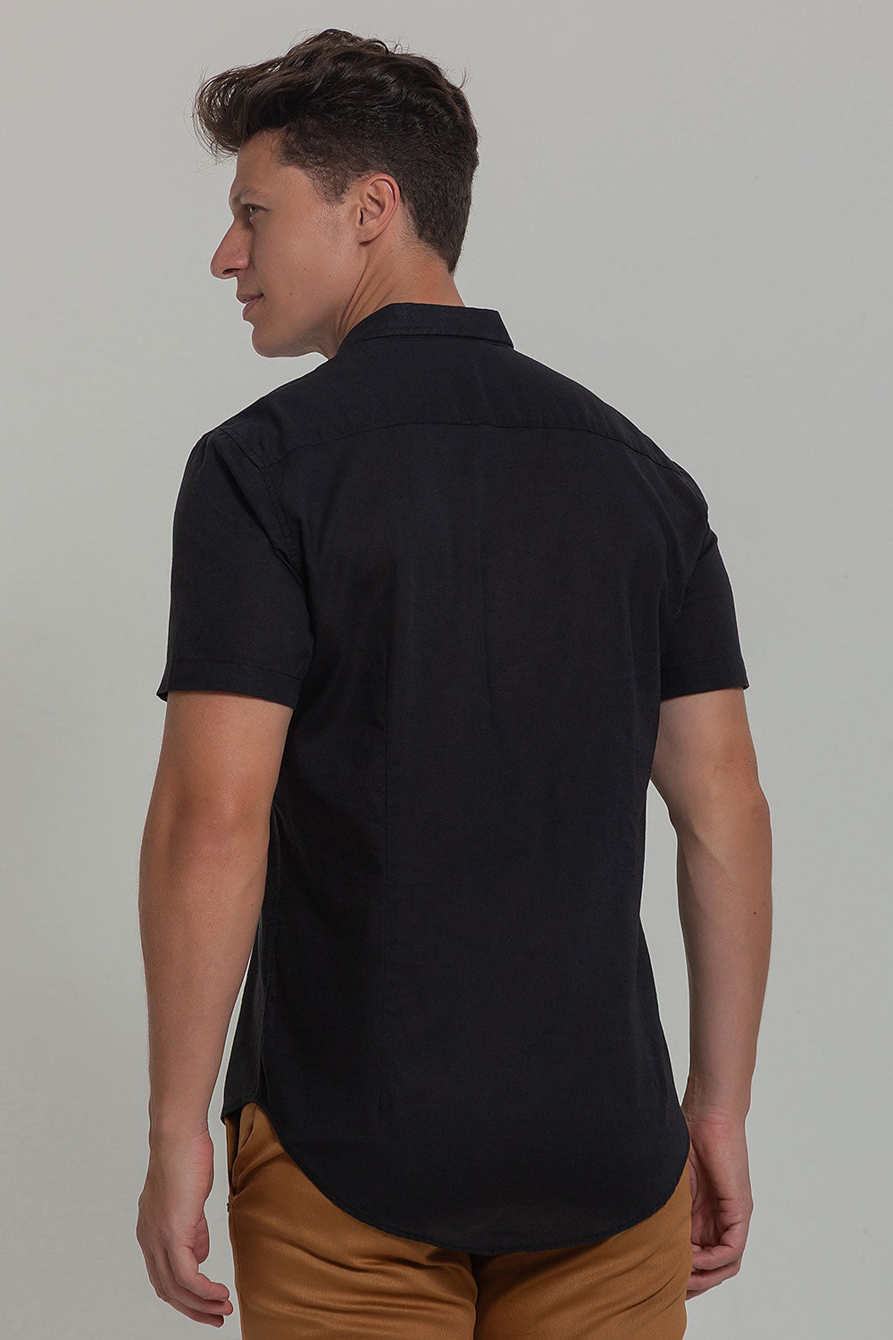 Camisa Social Masculina de Linho Linen 30 Manga Curta Slim