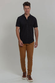 Camisa Social Masculina de Linho Linen 30 Manga Curta Slim