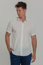 Camisa Social Masculina de Linho Linen 30 Manga Curta Slim