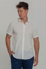 Camisa Social Masculina de Linho Linen 30 Manga Curta Slim