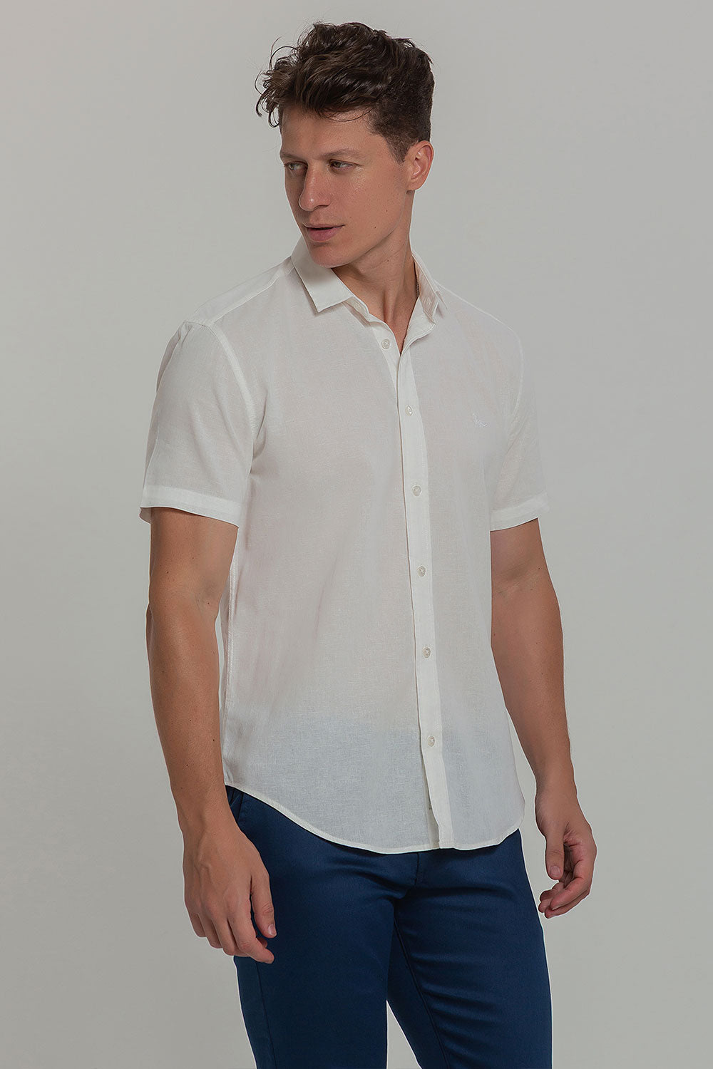 Camisa Social Masculina de Linho Linen 30 Manga Curta Slim