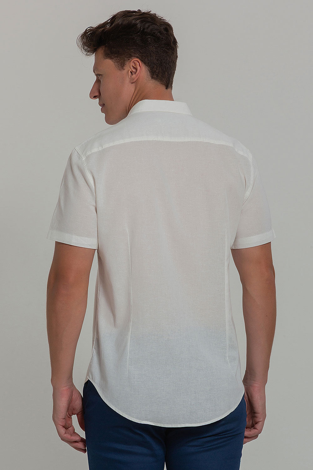 Camisa Social Masculina de Linho Linen 30 Manga Curta Slim