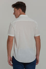 Camisa Social Masculina de Linho Linen 30 Manga Curta Slim