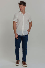 Camisa Social Masculina de Linho Linen 30 Manga Curta Slim