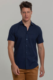 Camisa Social Masculina de Linho Linen 30 Manga Curta Slim