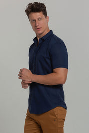 Camisa Social Masculina de Linho Linen 30 Manga Curta Slim