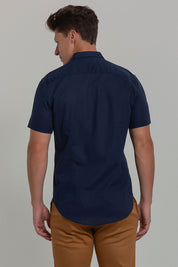 Camisa Social Masculina de Linho Linen 30 Manga Curta Slim
