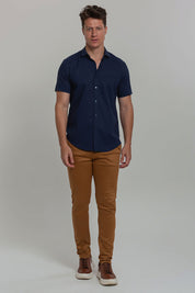 Camisa Social Masculina de Linho Linen 30 Manga Curta Slim