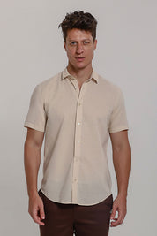 Camisa Social Masculina de Linho Linen 30 Manga Curta Slim