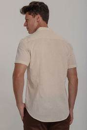 Camisa Social Masculina de Linho Linen 30 Manga Curta Slim