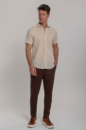 Camisa Social Masculina de Linho Linen 30 Manga Curta Slim