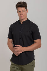 Camisa de Linho Masculina Gola Padre Manga Curta