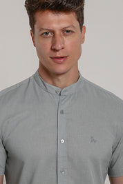 Camisa de Linho Masculina Gola Padre Manga Curta