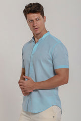 Camisa de Linho Masculina Gola Padre Manga Curta