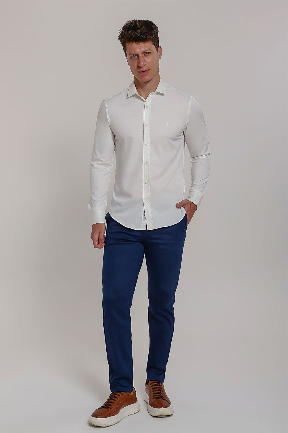 Camisa Social Masculina Fibra de Bambu Manga Longa Slim Fit