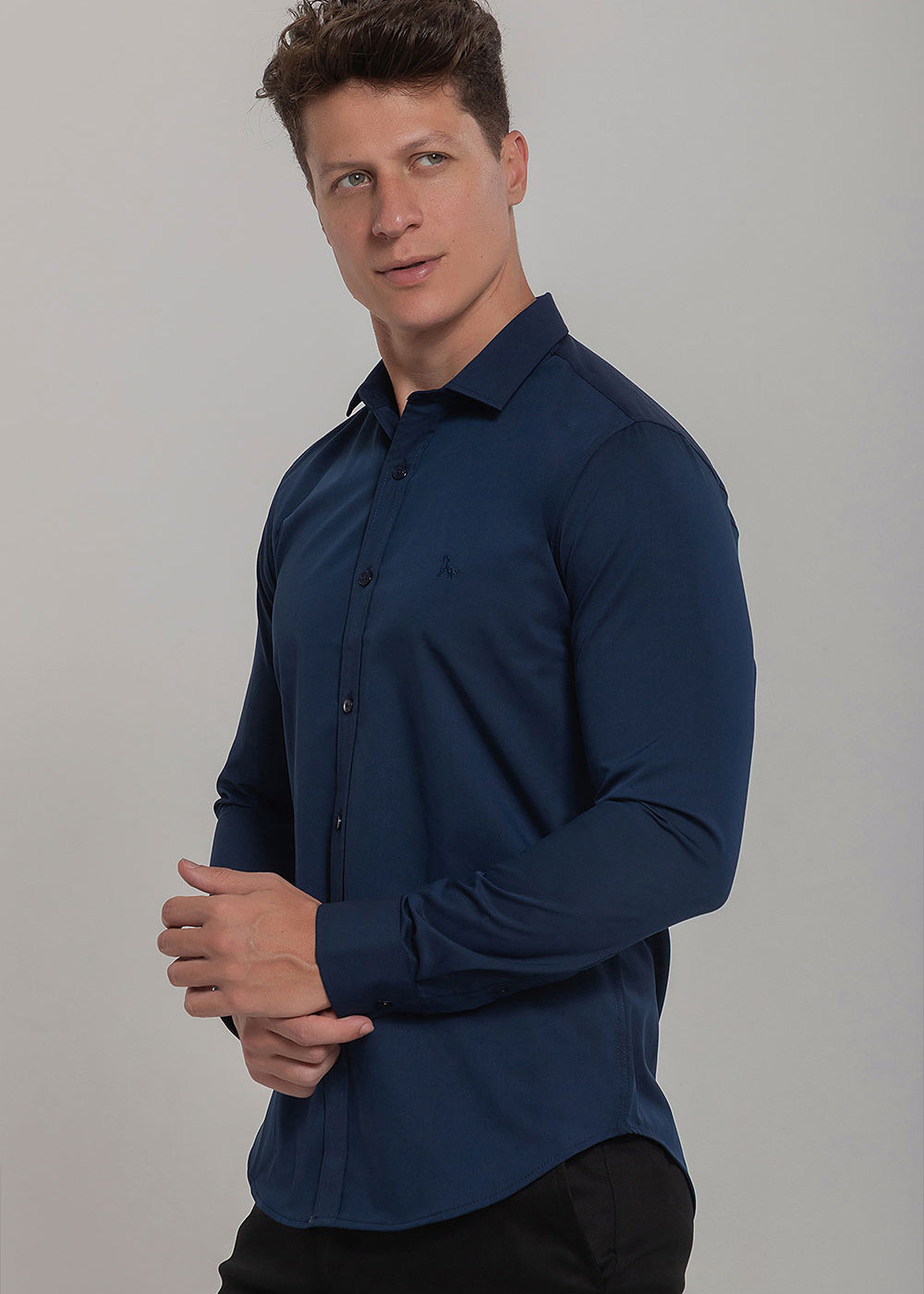 Camisa Social Masculina Fibra de Bambu Manga Longa Slim Fit