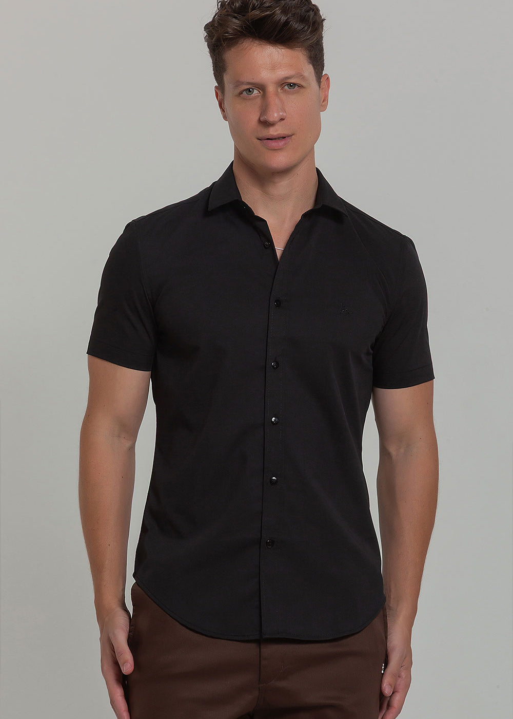 Camisa Social Masculina Fibra de Bambu Manga Curta Slim