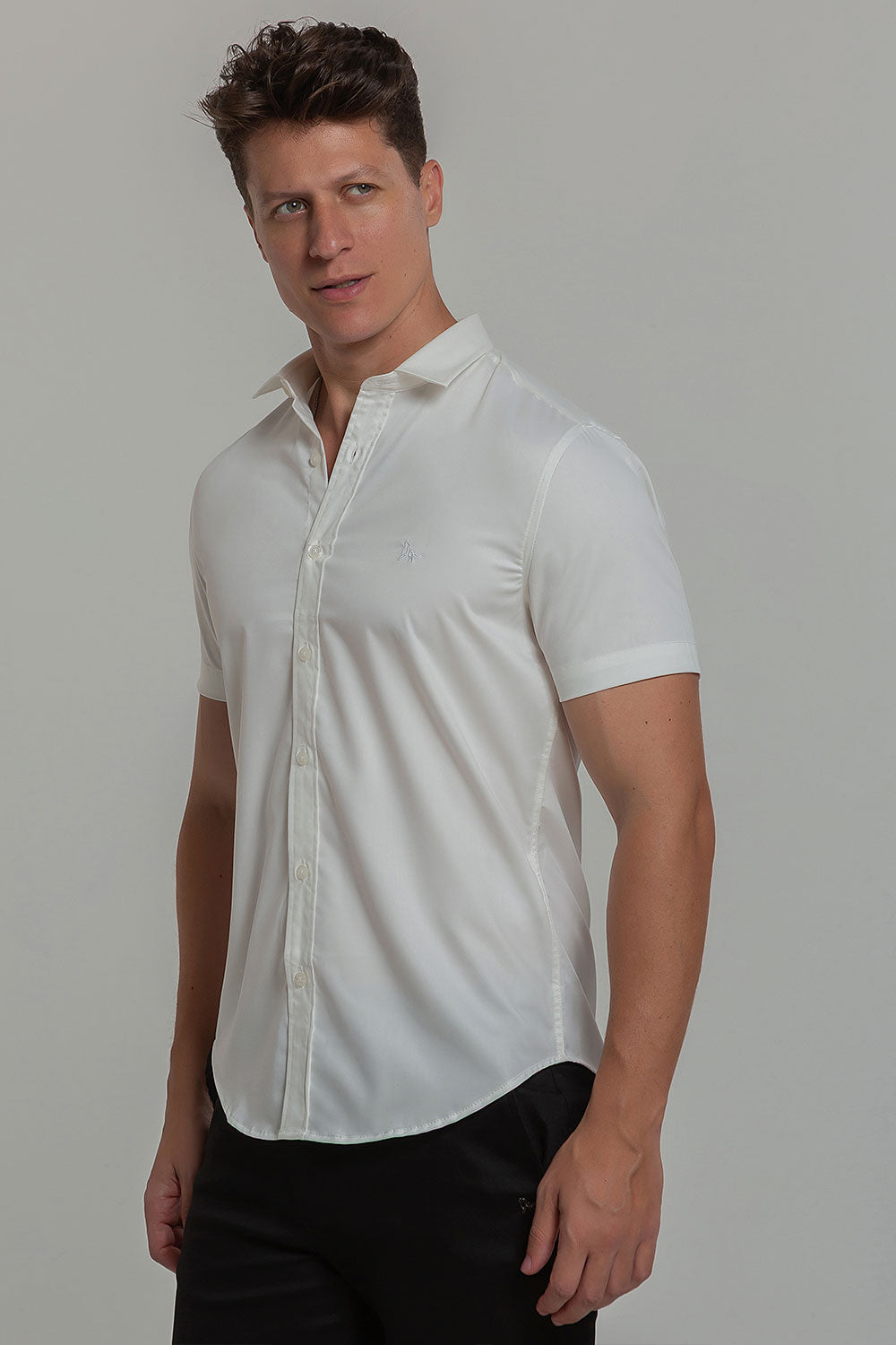 Camisa Social Masculina Fibra de Bambu Manga Curta Slim