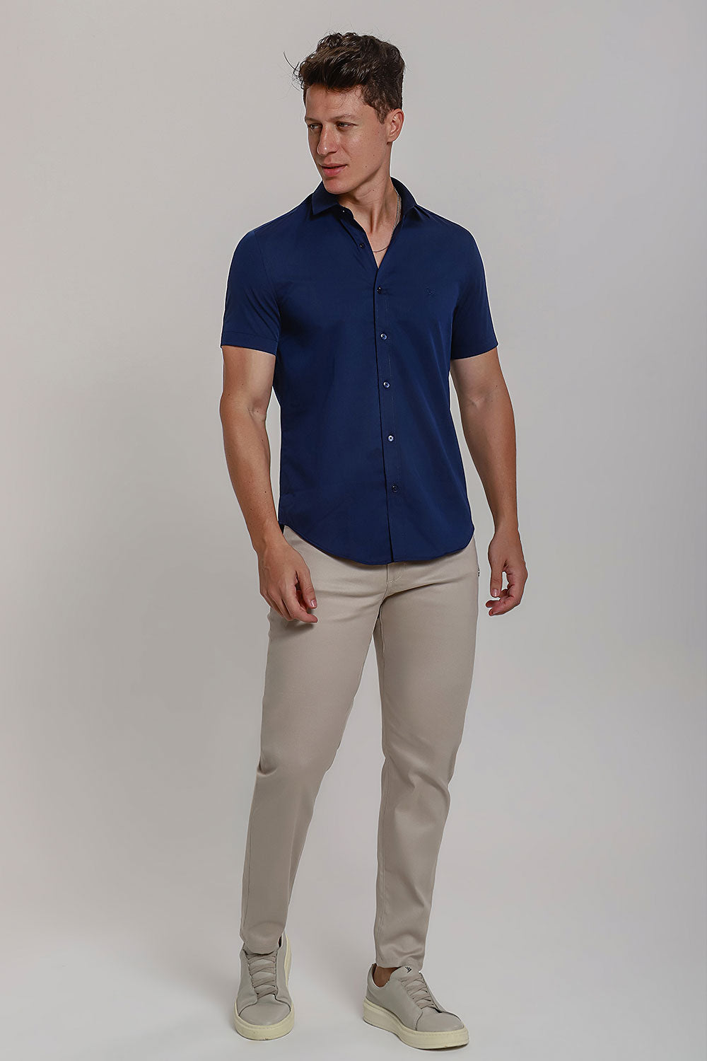 Camisa Social Masculina Fibra de Bambu Manga Curta Slim