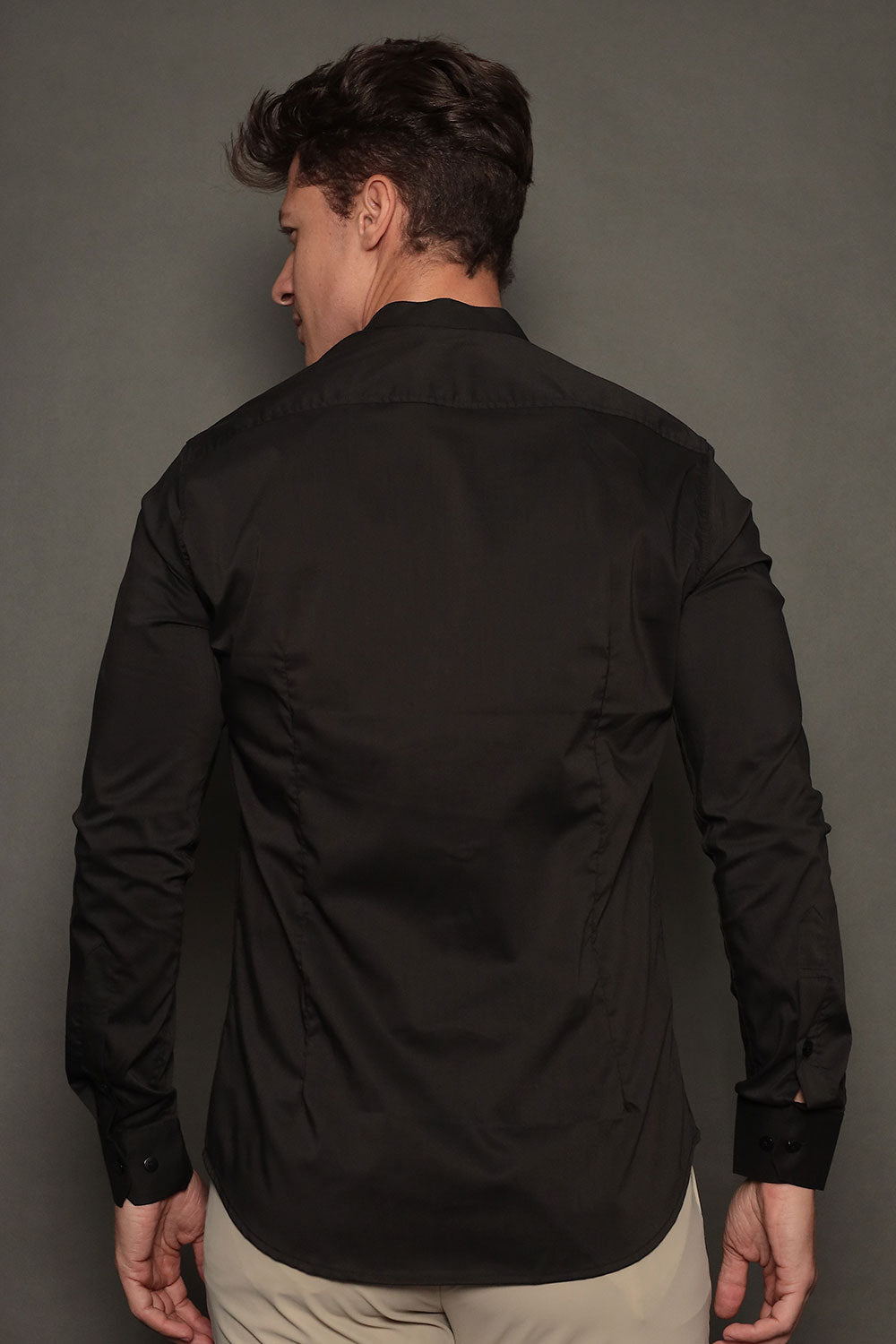 Camisa Social Masculina Gola Padre Manga Longa Tricoline