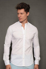 Camisa Social Masculina Gola Padre Manga Longa Tricoline