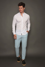Camisa Social Masculina Gola Padre Manga Longa Tricoline