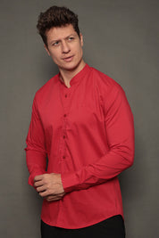 Camisa Social Masculina Gola Padre Manga Longa Tricoline
