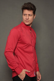 Camisa Social Masculina Gola Padre Manga Longa Tricoline