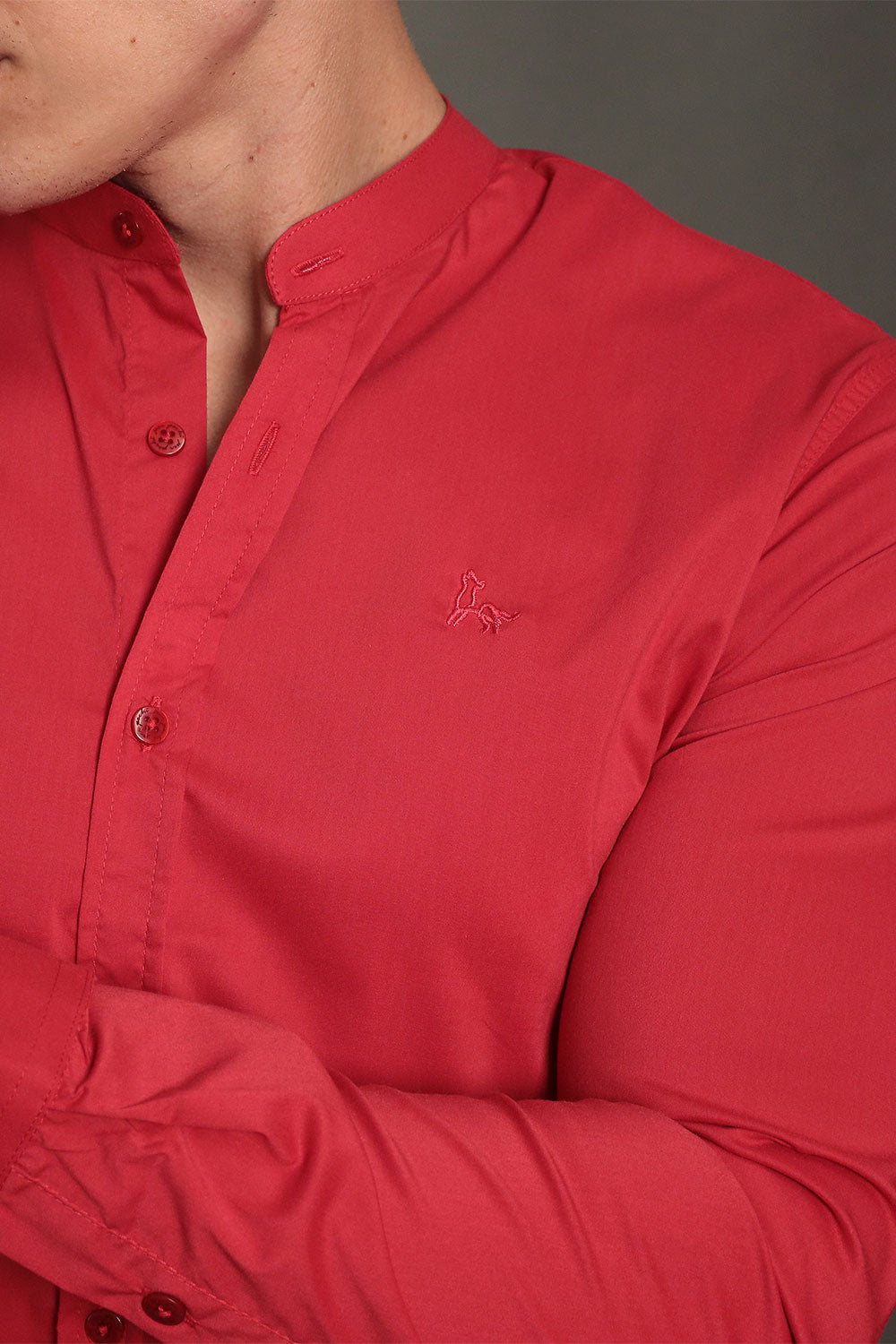 Camisa Social Masculina Gola Padre Manga Longa Tricoline