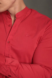 Camisa Social Masculina Gola Padre Manga Longa Tricoline