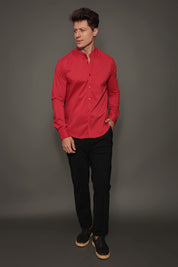 Camisa Social Masculina Gola Padre Manga Longa Tricoline