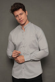 Camisa Social Masculina Gola Padre Manga Longa Tricoline