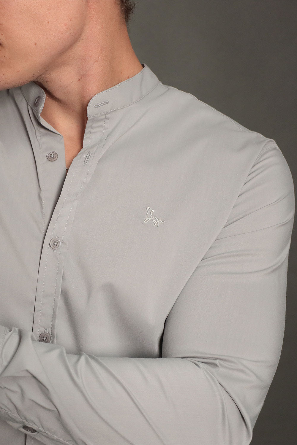 Camisa Social Masculina Gola Padre Manga Longa Tricoline