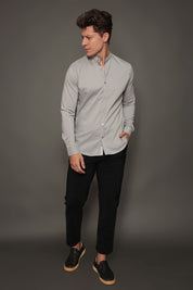 Camisa Social Masculina Gola Padre Manga Longa Tricoline
