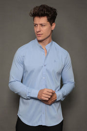 Camisa Social Masculina Gola Padre Manga Longa Tricoline