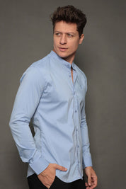 Camisa Social Masculina Gola Padre Manga Longa Tricoline