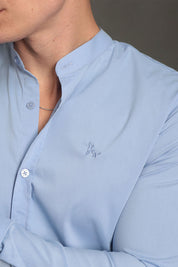 Camisa Social Masculina Gola Padre Manga Longa Tricoline