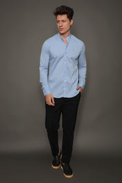 Camisa Social Masculina Gola Padre Manga Longa Tricoline