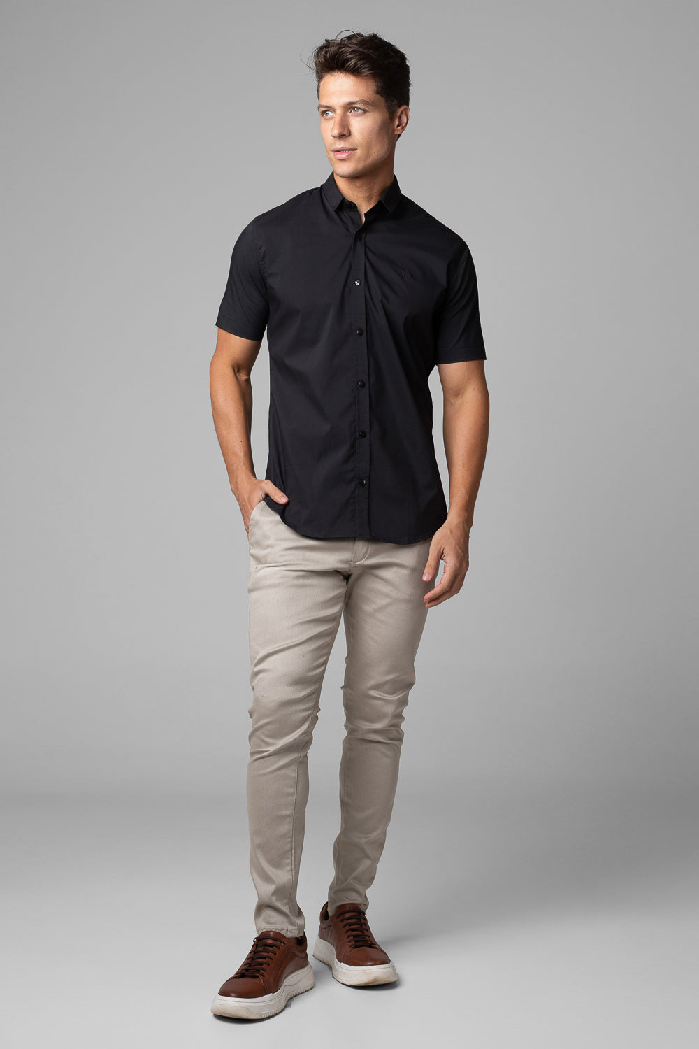 Camisa Social Masculina Manga Curta Tricoline Acetinada