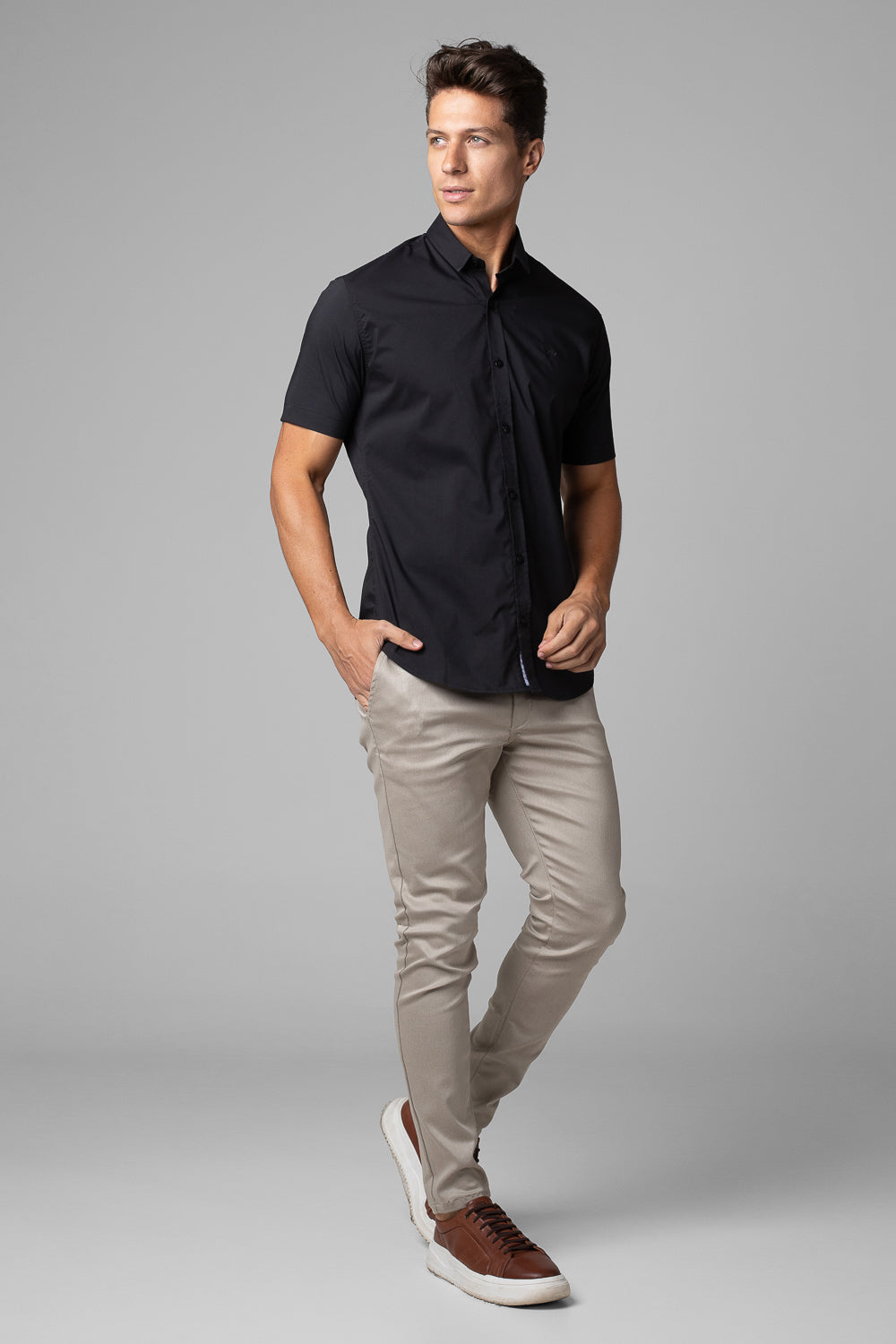 Camisa Social Masculina Manga Curta Tricoline Acetinada