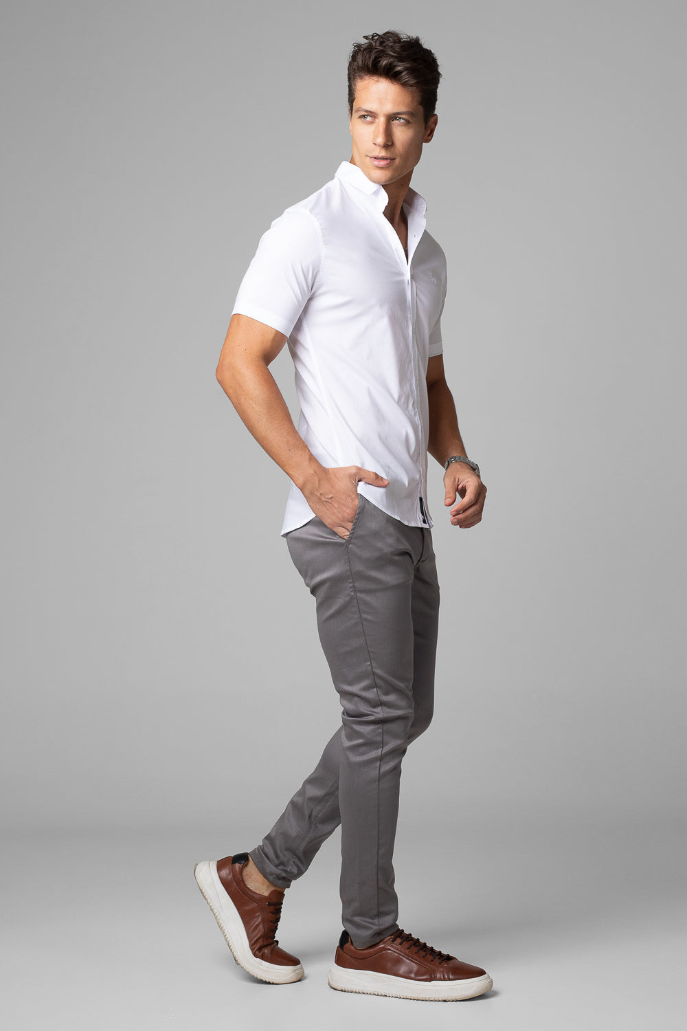 Camisa Social Masculina Manga Curta Tricoline Acetinada