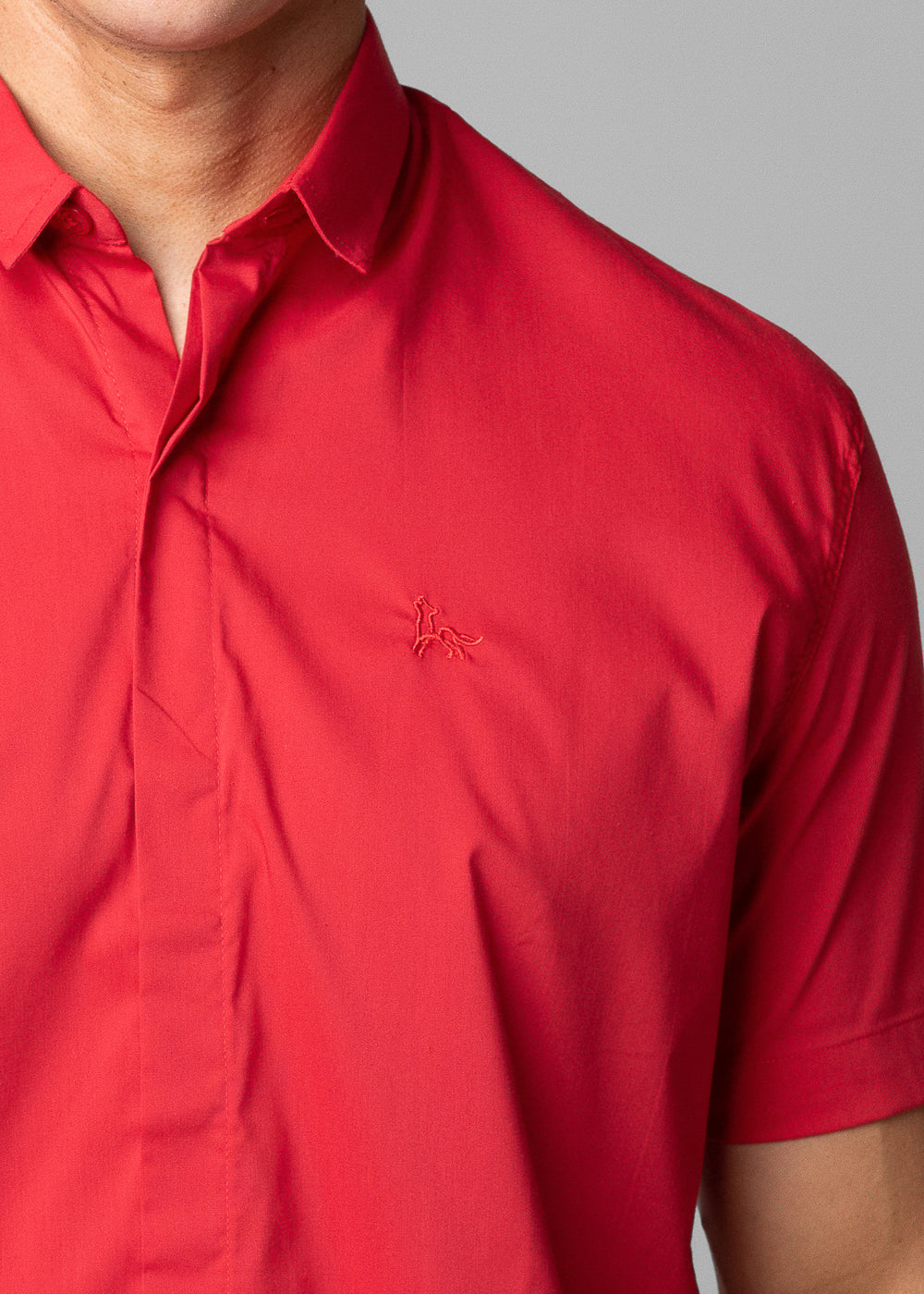 Camisa Social Masculina Tricoline Acetinada Slim Fit Vista Oculta MC