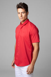 Camisa Social Masculina Tricoline Acetinada Slim Fit Vista Oculta MC