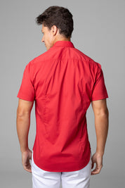 Camisa Social Masculina Tricoline Acetinada Slim Fit Vista Oculta MC