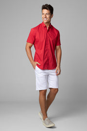 Camisa Social Masculina Tricoline Acetinada Slim Fit Vista Oculta MC
