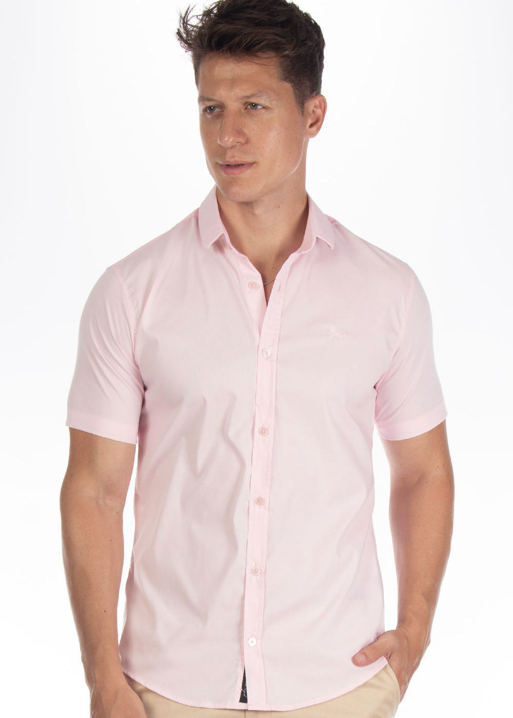 Camisa Social Masculina Manga Curta Tricoline Acetinada