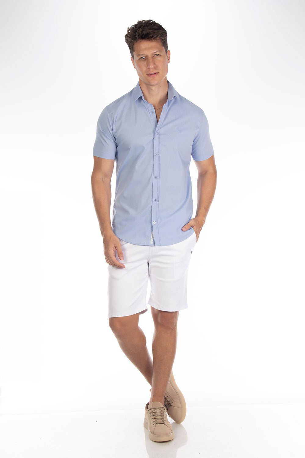 Camisa Social Masculina Manga Curta Tricoline Acetinada